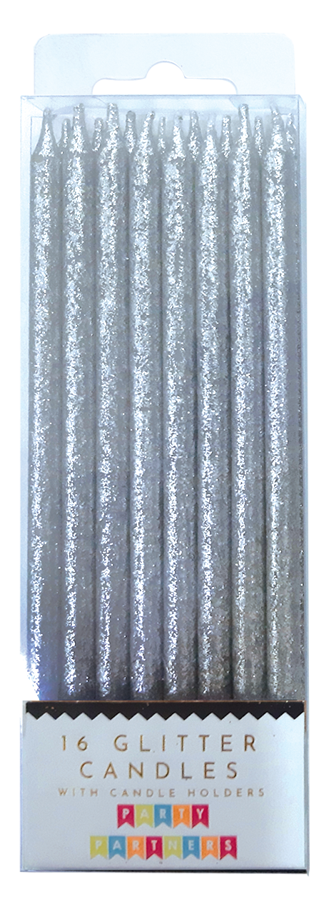 TALL GLITTER CANDLES - SILVER