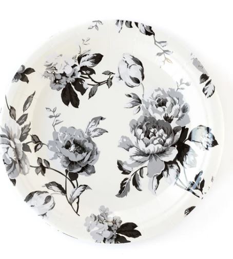 BLACK AND WHITE FLORAL DESSERT PLATES