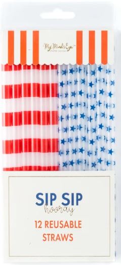 RED STRIPES AND BLUE STARS STRAWS